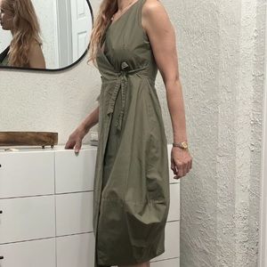 Imperial Olive Green Wrap Lagenlook Dress Made in Italy